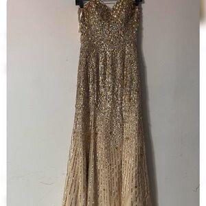 Gold Sequin Strapless Evening Gown